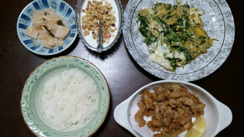 鳥皮、豆苗
