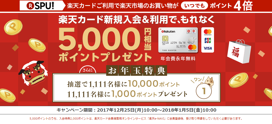 楽天カードの入会で5000 8000ポイントがもらえるキャンペーン開催中