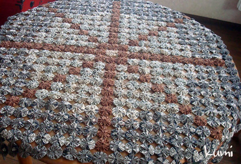 ヨーヨーキルトと着物のパターンのバッグ : キルトと写真