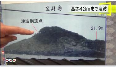 宮城県の島に43m津波の痕跡