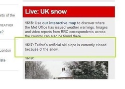 テルフォードの人工スキー場は、雪が降ったので閉鎖します