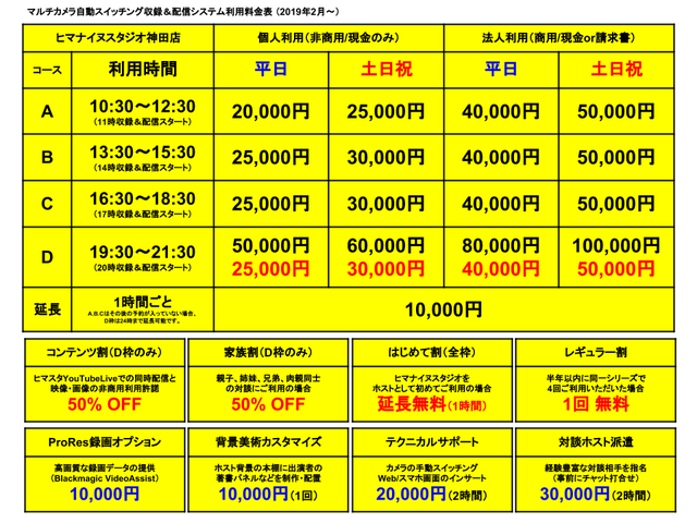 神田店2月からの料金表