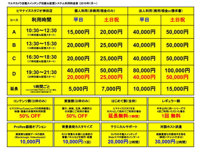 ヒマスタ神田店料金表201901