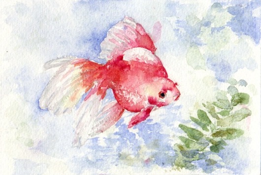 金魚 水彩画 波模様 水彩画 金魚 絵画 makochin 通販 16267483｜Creema(クリーマ)