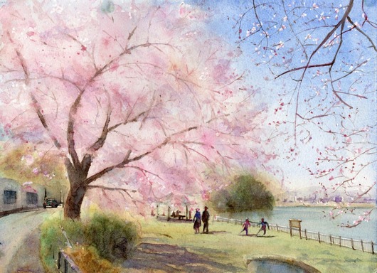 （模写）水彩画 桜に親子　端館紫川 模写）水彩画 桜に親子 端館紫川 Watercolor demonstration