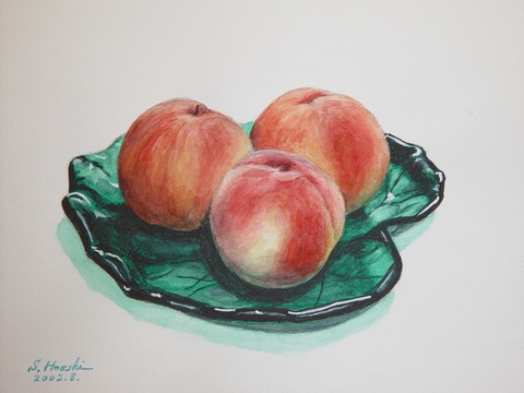 桃の絵　静物画 伊藤仁「静物画（桃）」油絵・M6号 絵画買取・販売の小竹美術