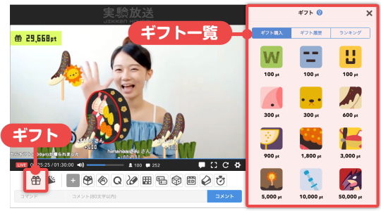 実験放送 ギフト機能