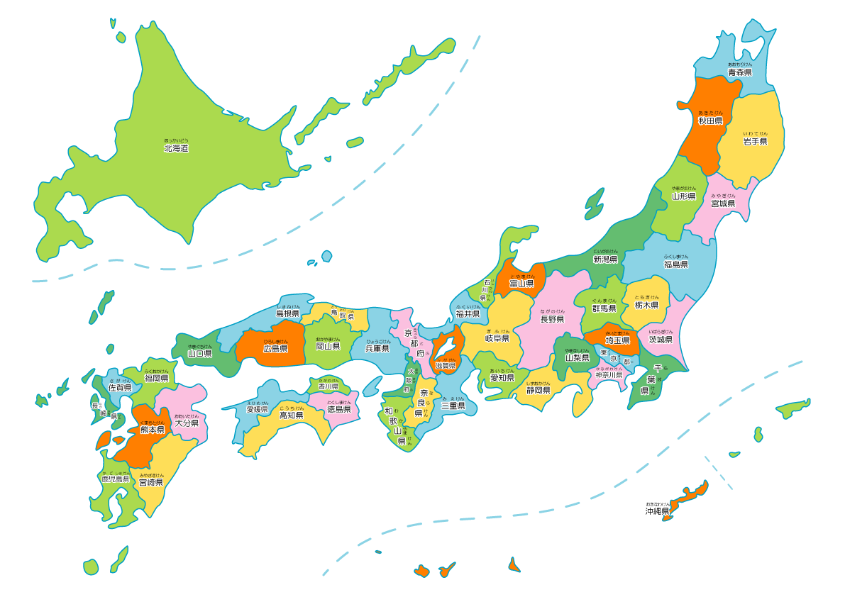 幼稚園児のイラスト・絵カード:日本地図のイラスト