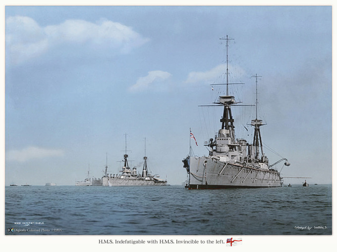 HMS Indefatigable with HMS Invincible to the left