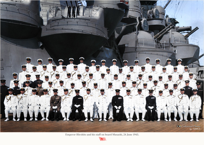 Emperor Hirohito and his staff on board Musashi_01