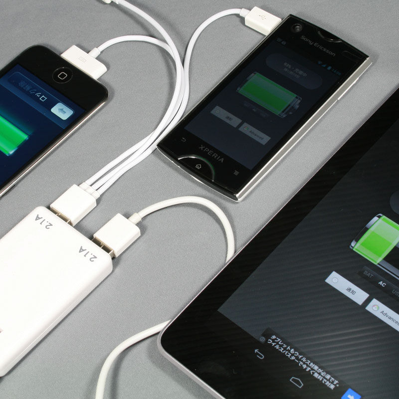 2.1A×2ポートでスマホもタブレットも2台同時充電USB-ACアダプター【イケショップのレア物】