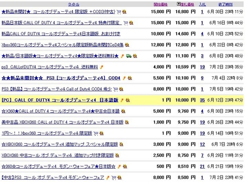 CoD4オークション相場