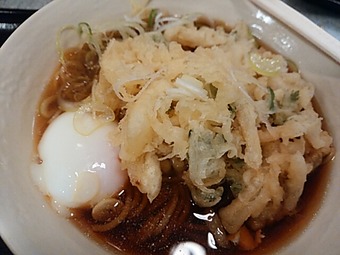 新橋立ちそば かめや 天玉そば かき揚げ