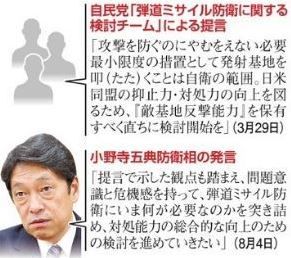 小野寺五典防衛相は敵基地攻撃能力の保有に前向き