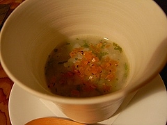 自家製野沢菜の間引き菜とからすみのお粥