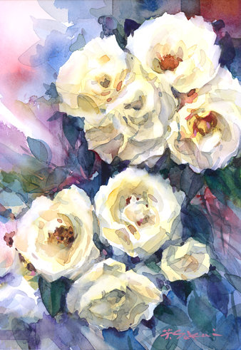 絵画　白薔薇 Yahoo!オークション -「バラ 白」(絵画) (美術品)の落札相場