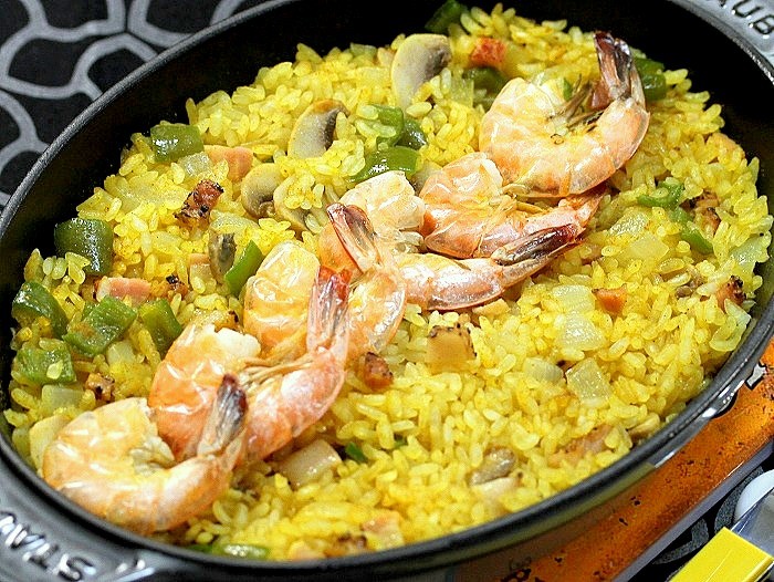 s-オーバルホットプレートで「海老カレーピラフ」2
