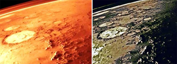 NASAが撮影した赤い火星をカラー化すると古代都市のようなものが存在していた！？