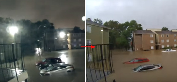 朝起きたら、車は水の中だった。ハリケーン「ハービー」の豪雨のすごさがわかるタイムラプス動画
