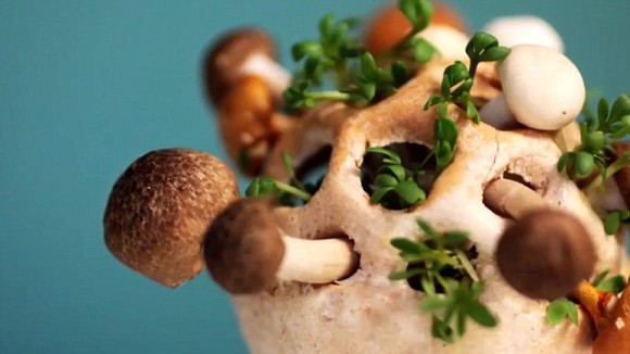 3Dプリンターで未来食。キノコと葉っぱがニョキっと生えてまるごとパクッ、 「食べられる生態系」