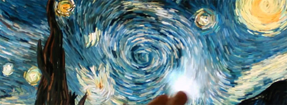 ゴッホの名画「The starry night（星月夜）」をうごめく、流れる、触れると揺れるインタラクティブアニメーションに