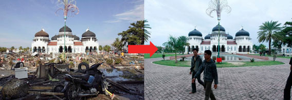 世界5つの大災害後の復興、ビフォア・アフター画像