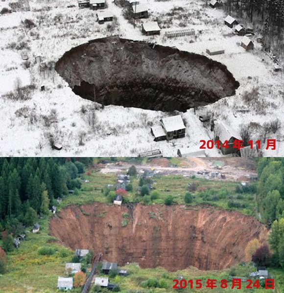 このままシベリアは飲みこまれるのか？巨大な陥没穴の幅が9か月で4倍に（ロシア）