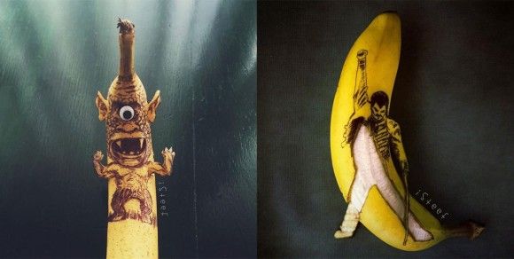 バナナから飛び出す絵本。バナナを立体的に使用したバナナアート