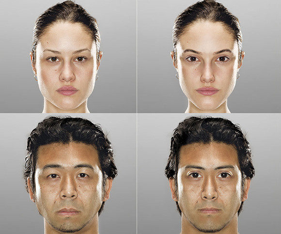 脳波をチェックして理想の顔を探り出し、実際の顔と並べてみた比較写真「オリジナル・アイデアル」