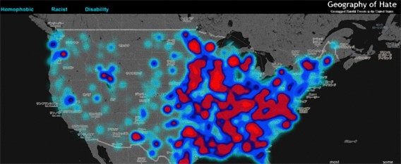 ツイッターに流れるヘイトスピーチを視覚化。憎しみの地図（全米）