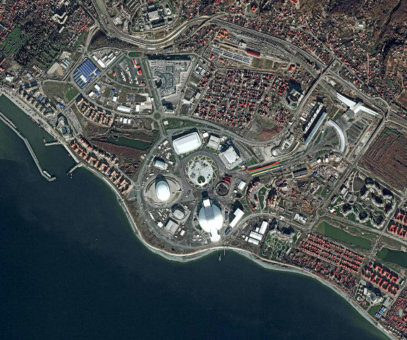 地球観測衛星が撮影したロシア、ソチオリンピック会場の3Dサテライト映像
