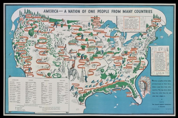 アメリカは移民の国。1940年に描かれた、移民国家アメリカの地図