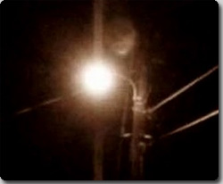 電柱に登る宇宙人？？そしてその回りには怪しく光る未確認飛行物体が・・・