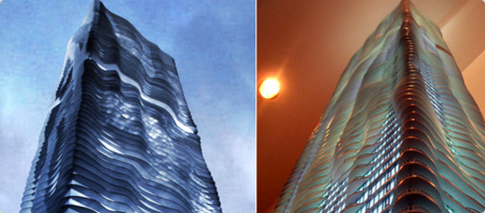 独特のうねりを持つ侵食岩をテーマにつくられた米、シカゴの「アクアタワービル（Aqua Tower）