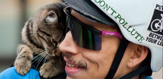 こんな配達員に来てもらいたい！愛猫を肩に乗せて荷物を運ぶ猫付自転車配達員（アメリカ）