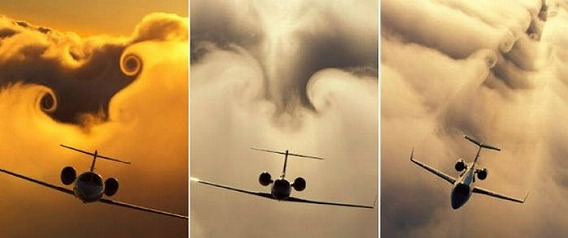 飛行機が空に描いた迫力の軌跡、飛行機雲・コントレール・ベイパーコーンの画像