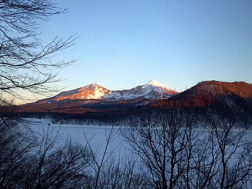 磐梯山夕焼け桧原湖0404