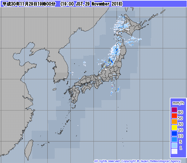 全国レーダー07時まで12時間181130