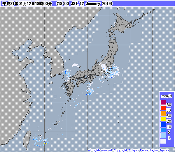 全国レーダー06時まで12時間190113