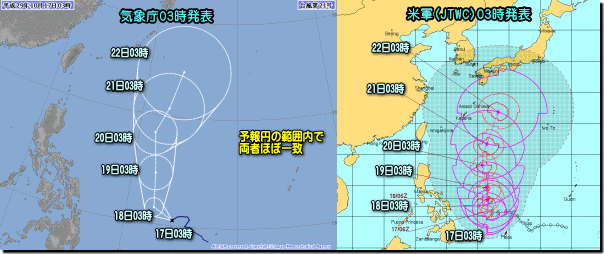 台風進路比較171017