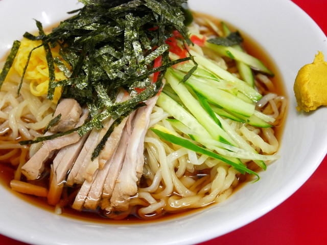 青竹手打麺の冷やし中華:栃木市・萬来軒