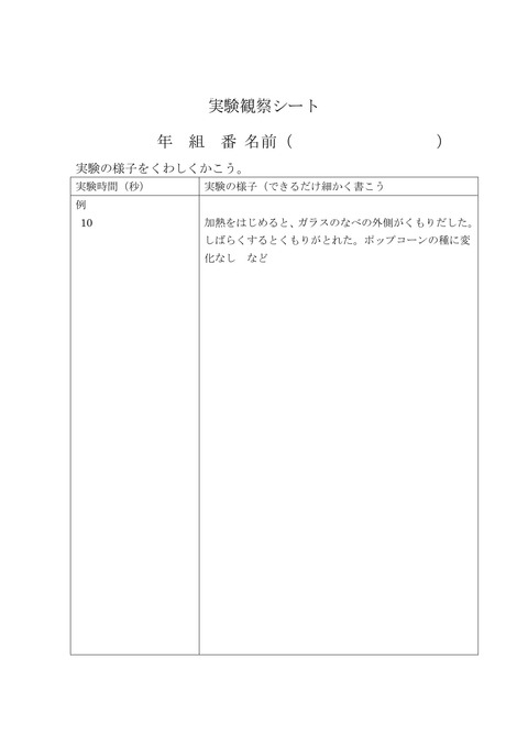 実験観察シート