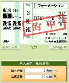 チェック土曜東京１R的中s