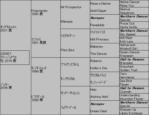 クラージュゲリエ5代血統表