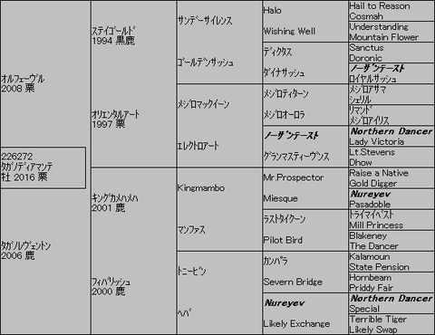 タガノディアマンテ5代血統表