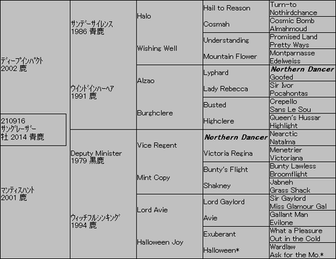 サングレーザー5代血統表