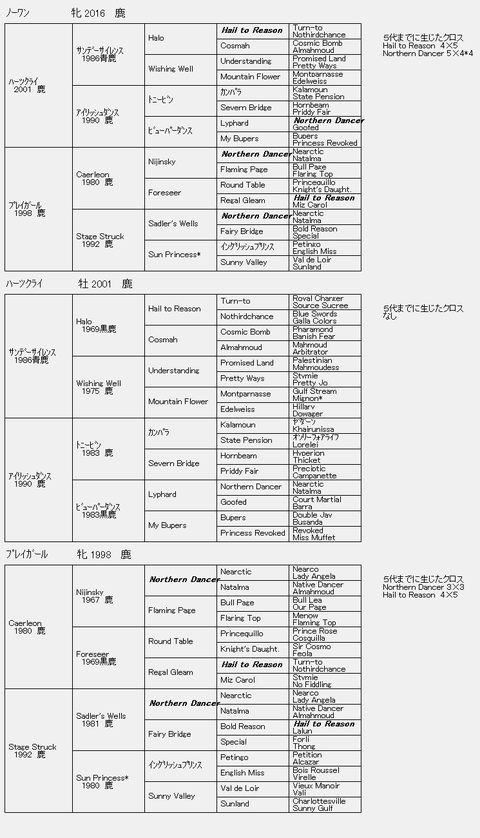 ノーワン6代血統表