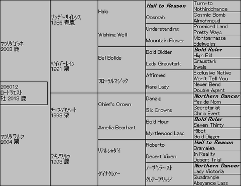 ロードクエスト5代血統表
