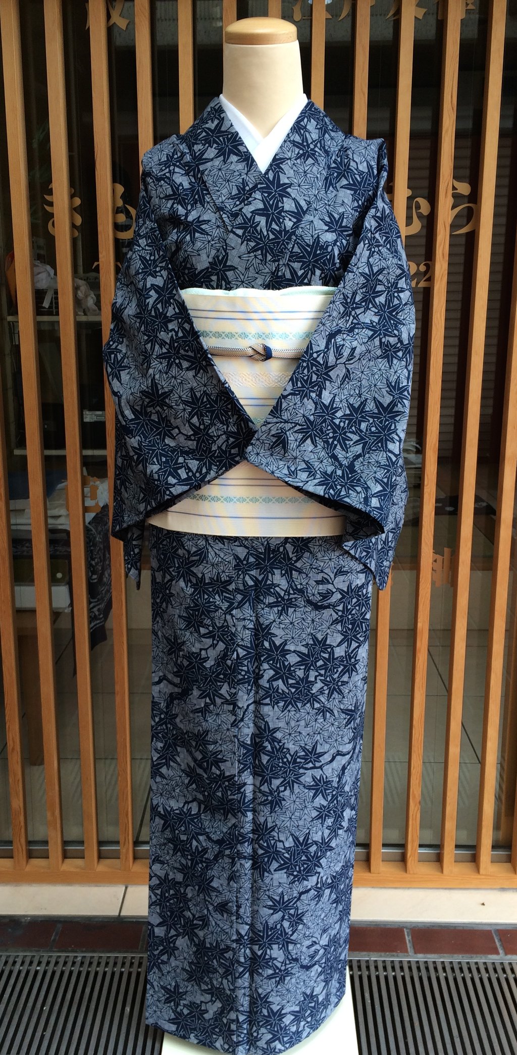 綿結城長板藍染 浴衣 反物 綿100％ 技術保存 綿結城長板