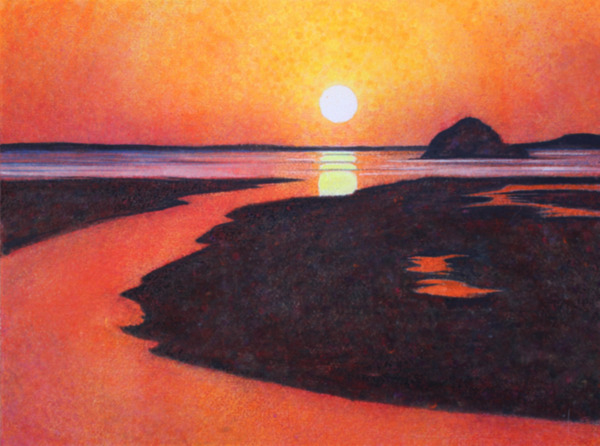 ひとりで描ける水彩画 ７ 実験 スプレーを使って夕日を描く ノラの絵画の時間